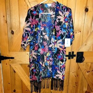 Lularoe Monroe Kimono with fringe Womens  Small Nwt Floral